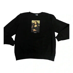 H&M Divided Black Crew Neck Pull Over Sweater Mona Lisa Portrait Womens size L